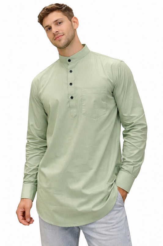 Camisa Verde Agua Hombre Mangas Largas Cuello Chino