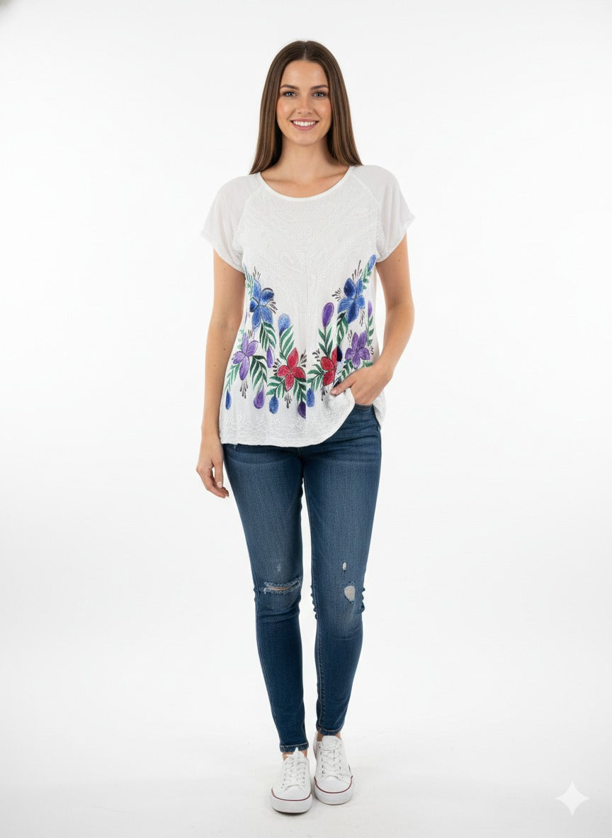 Top de Dama Unicolor Bordado con Mangas TOP5106