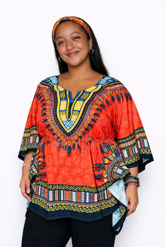 Blusa de Dama Estampado Carnaval Afrocaribeño Naranja