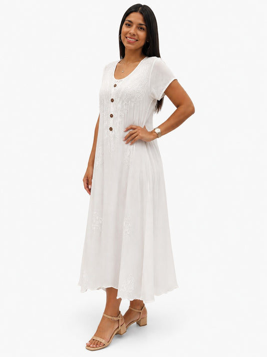 Vestido de dama blanco con mangas