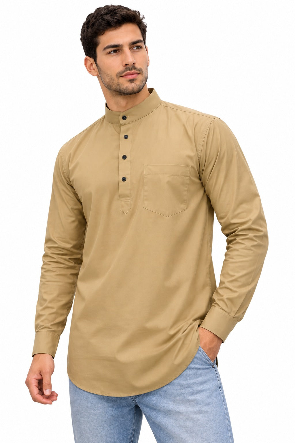 Camisa Kurta Unicolor de Hombre Khakhi GK402