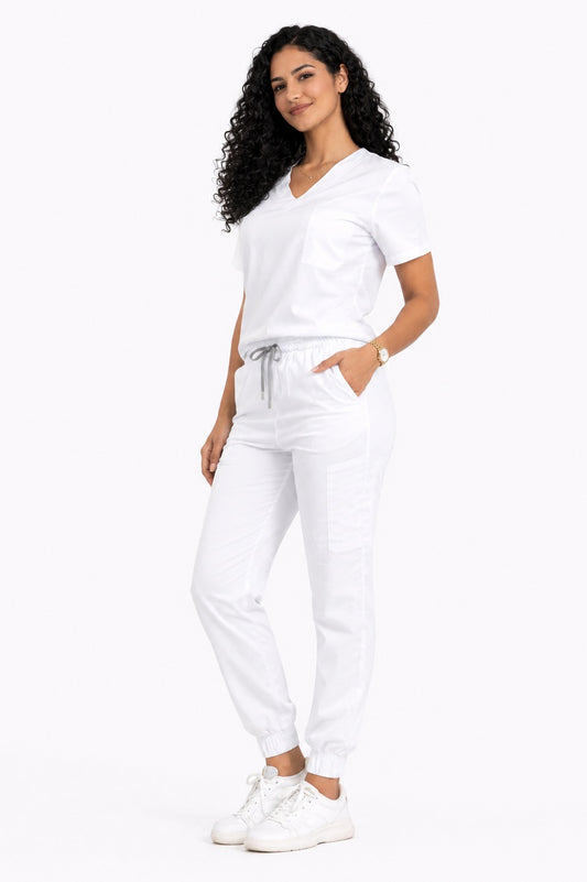 Conjunto uniforme blanco (tipo jogger) unisex