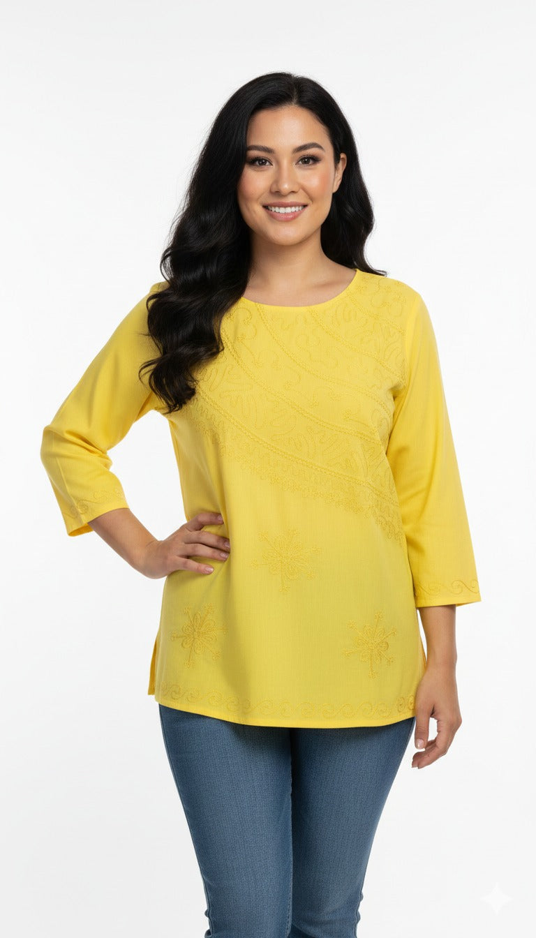 Blusa de Dama Unicolor con Bordados