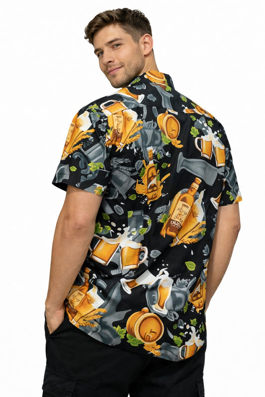 Camisa Hawaiana de Caballero Estampado de Cervezas