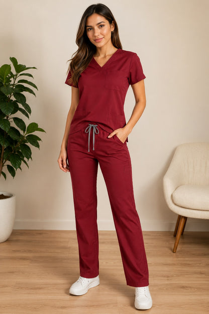 Conjunto uniforme vinotinto (bota recta) unisex