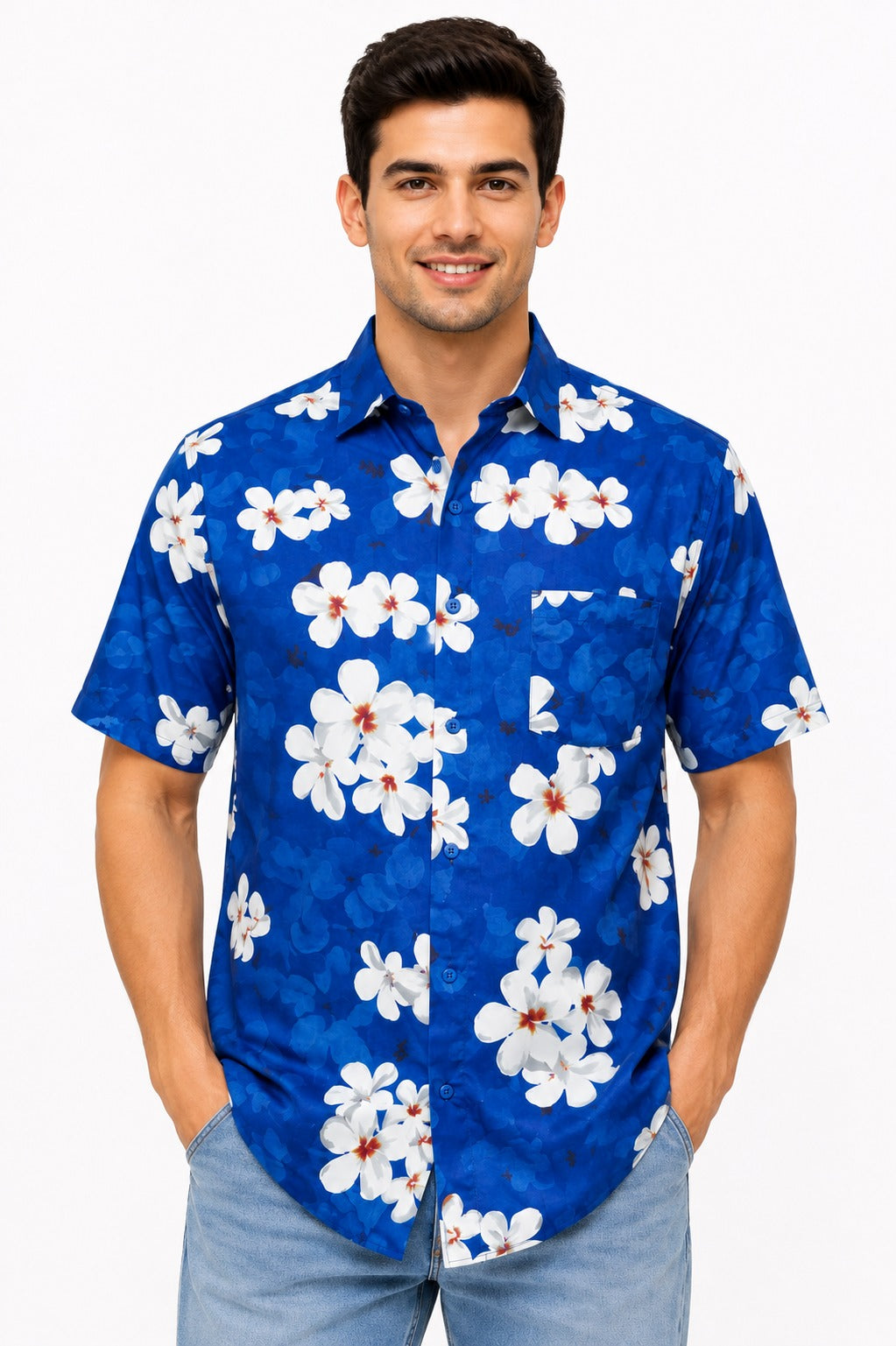 Camisa Hawaiana de Caballero Estampado Azul Floreado