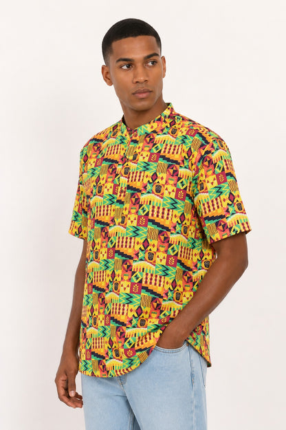 Camisa de Hombre Afrocaribeño Carnaval Cuello Chino