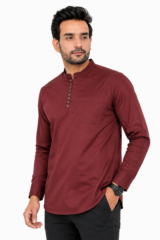 Camisa Kurta Unicolor de Hombre Vino GK401