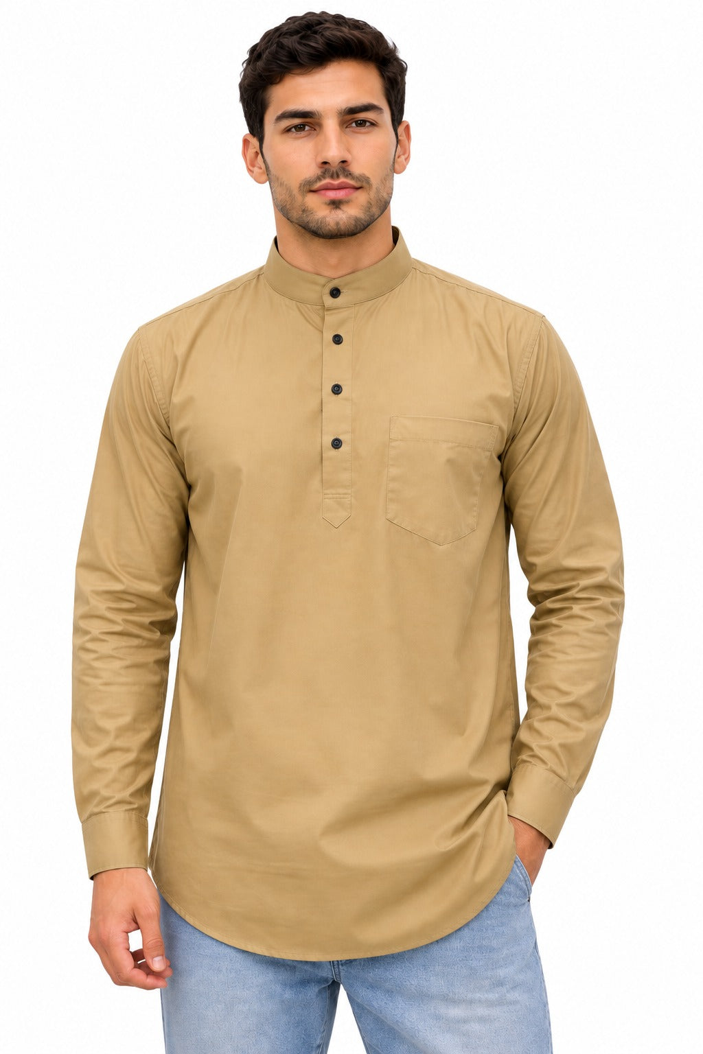 Camisa Kurta Unicolor de Hombre Khakhi GK402