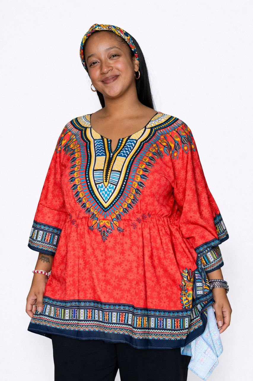 Blusa de Dama Estampado Carnaval Afrocaribeño Rojo