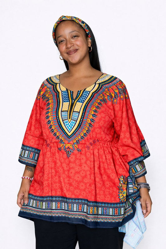 Blusa de Dama Estampado Carnaval Afrocaribeño Rojo