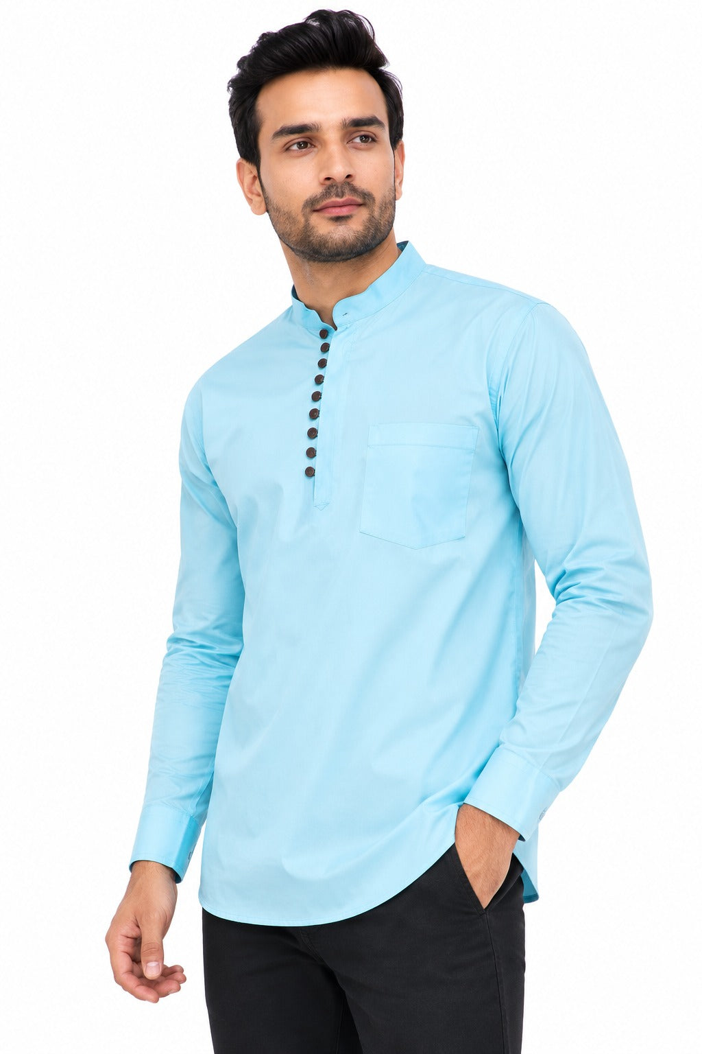 Camisa Kurta Unicolor de Hombre Azul Cielo GK401