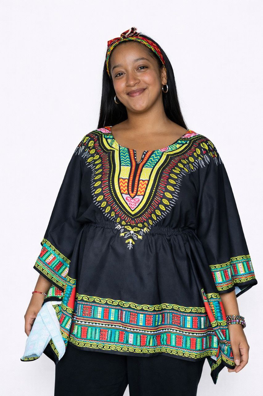 Blusa de Dama Estampado Carnaval Afrocaribeño Negro