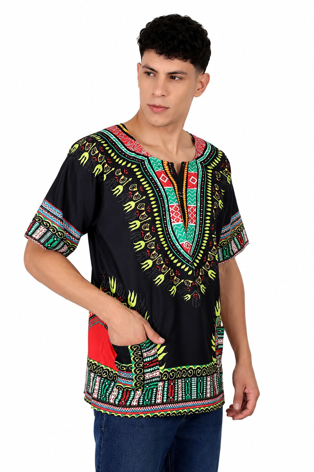 Camisa de Hombre Dashiki Afrocaribeño Estampado Negro