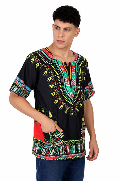 Camisa de Hombre Dashiki Afrocaribeño Estampado Negro