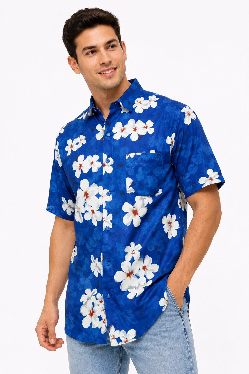 Camisa Hawaiana de Caballero Estampado Azul Floreado
