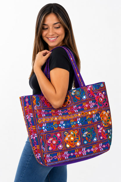 Bolso India Grande con Bordados y Espejos