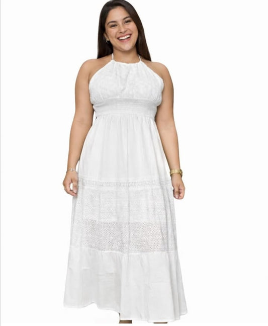 Vestido Blanco de Dama con Bordados