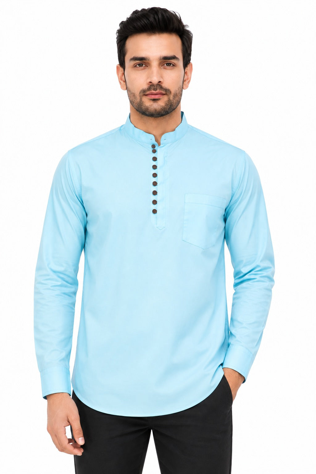 Camisa Kurta Unicolor de Hombre Azul Cielo GK401