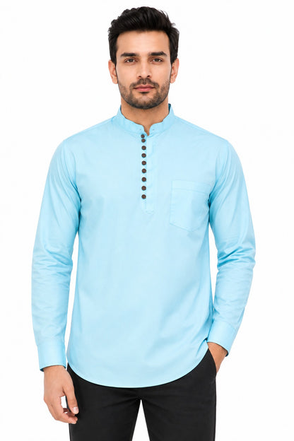 Camisa Kurta Unicolor de Hombre Azul Cielo GK401