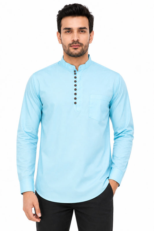 Camisa Kurta Unicolor de Hombre Azul Cielo GK401