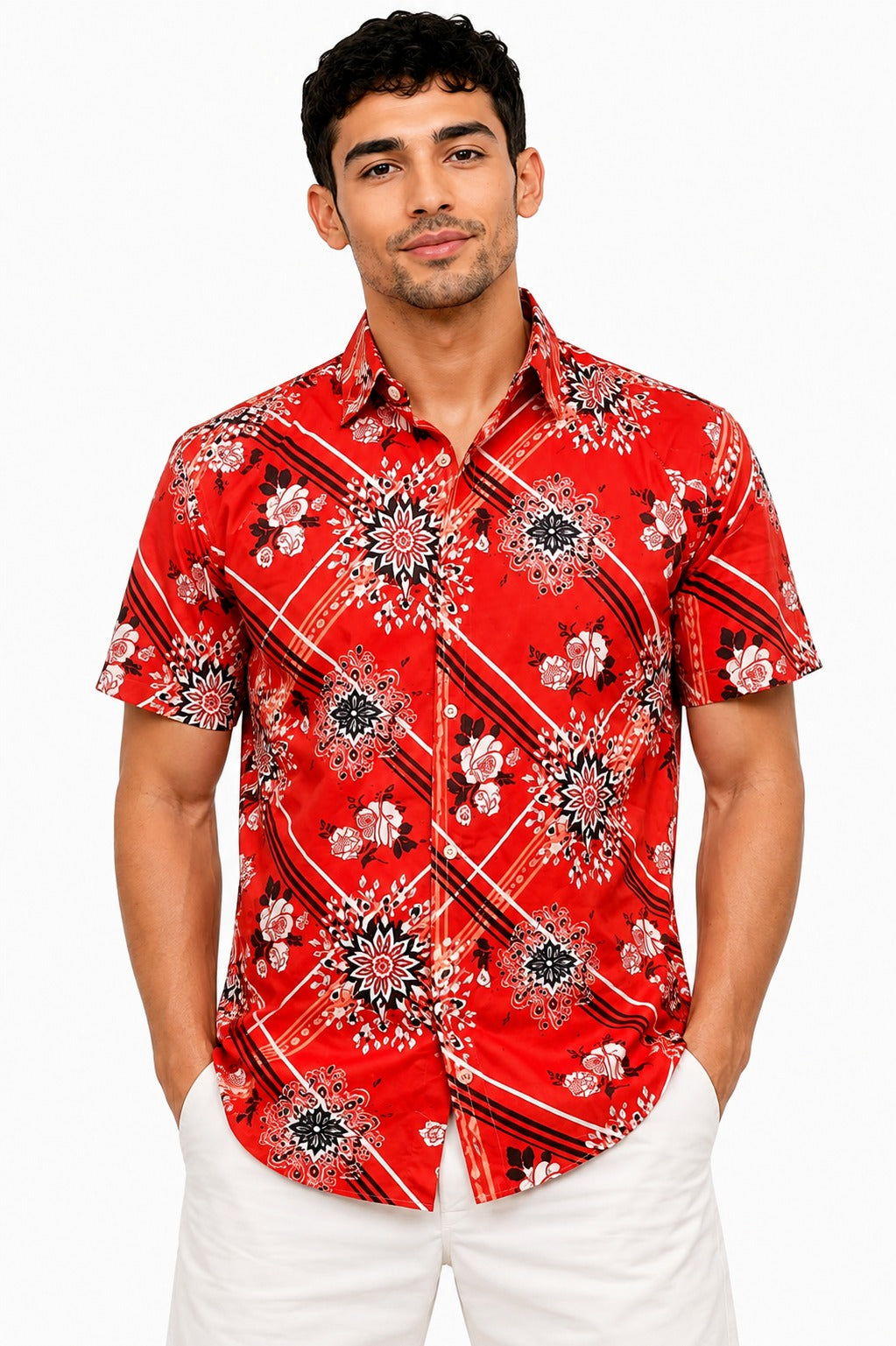 Camisa Estampada de Caballero de Botones estilo Hawaiana