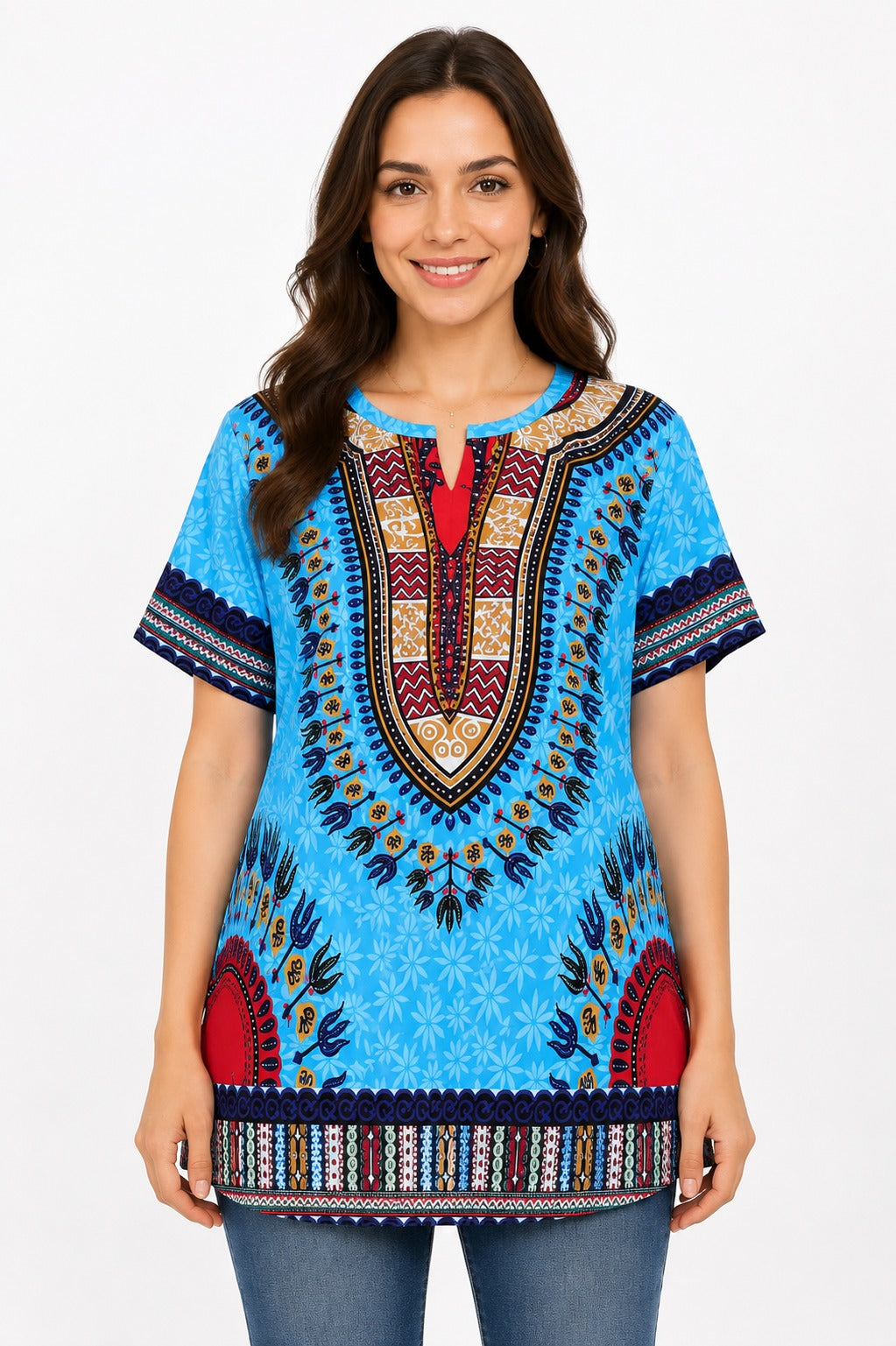Blusa Afrocaribeña de Dama Estampado Azul