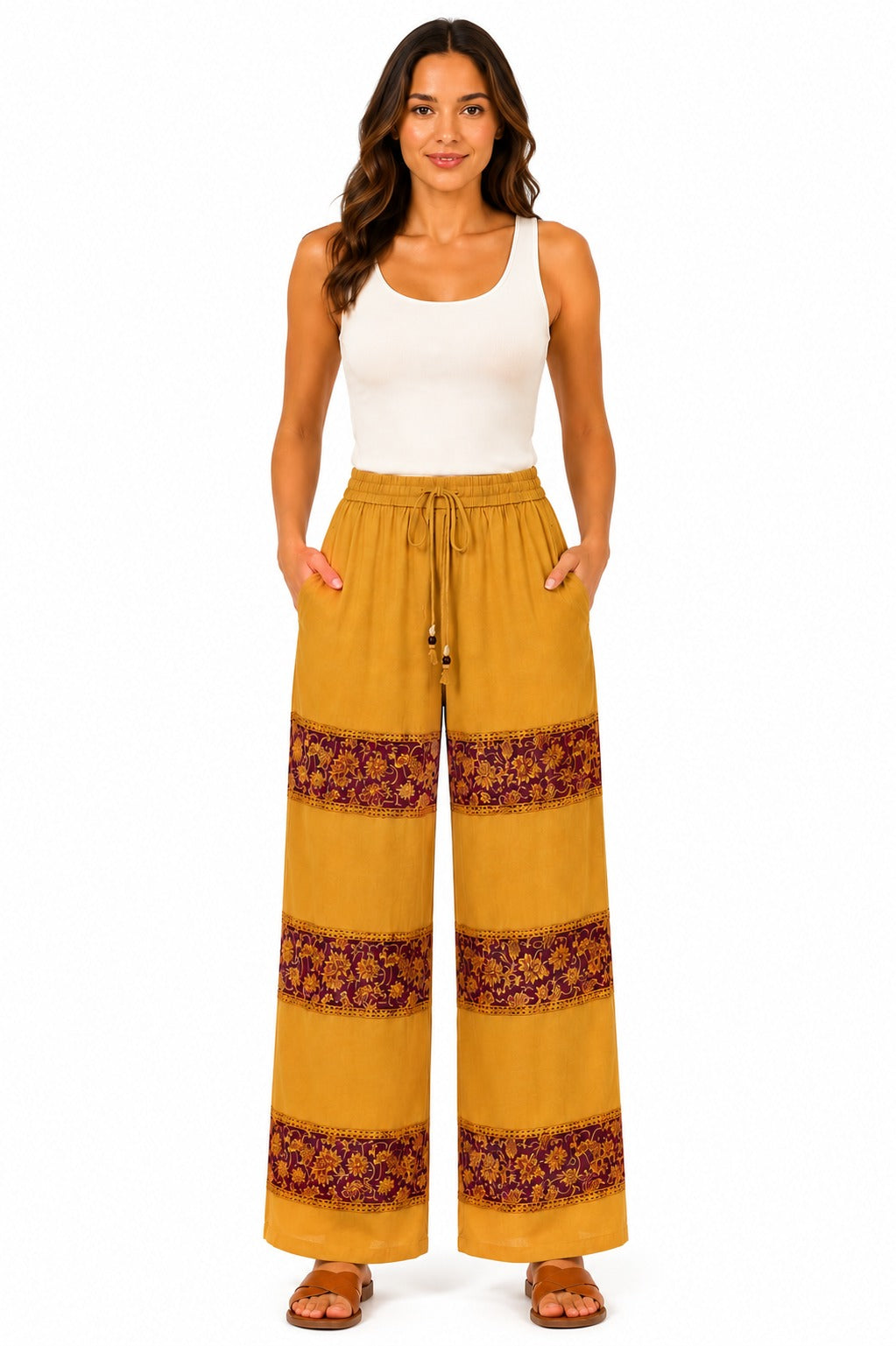 Pantalón Floral con Detalles Bordados