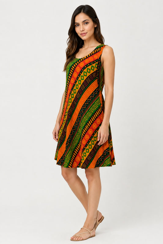 Vestido de Dama Estamapado Carnaval Afrocaribeño
