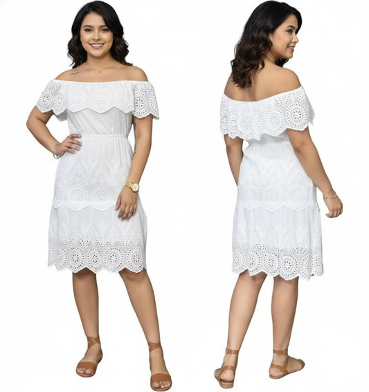 Vestido Blanco de Dama con Bordados