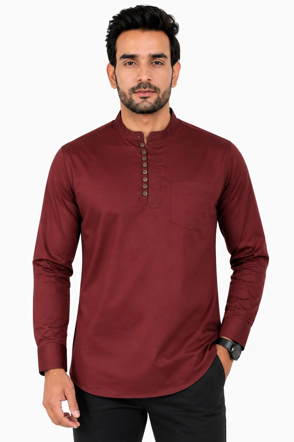 Camisa Kurta Unicolor de Hombre Vino GK401