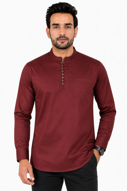 Camisa Kurta Unicolor de Hombre Vino GK401