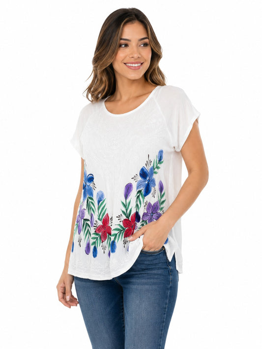 Top de Dama Unicolor Bordado con Mangas TOP5106