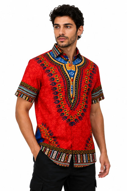 Camisa de Hombre Afrocaribeño Rojo de Botones HS402