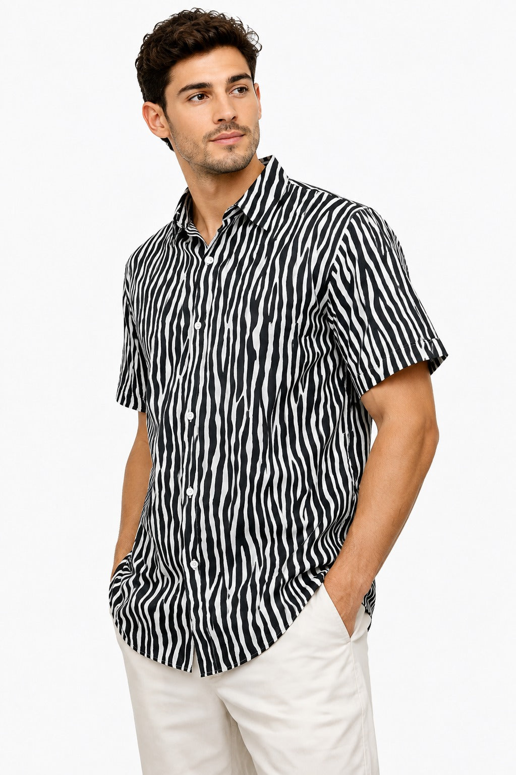 Camisa Estampada de Caballero de Botones estilo Hawaiana