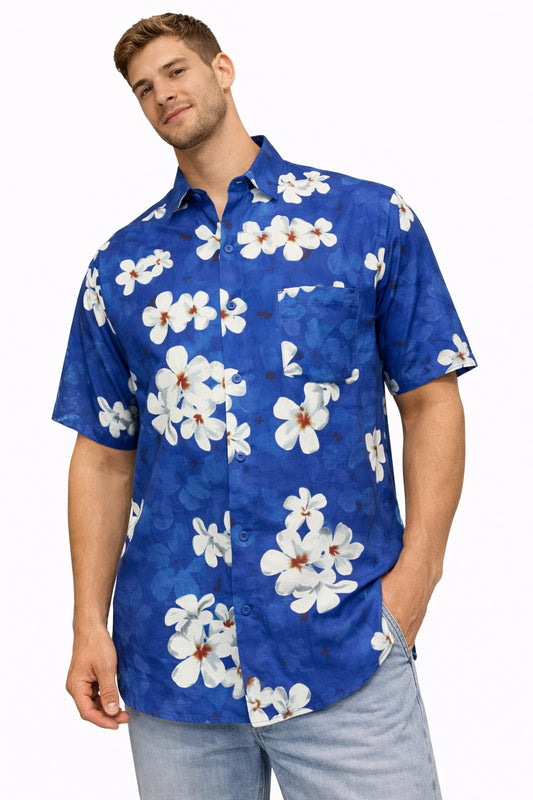Camisa Hawaiana de Caballero Estampado Azul Floreado
