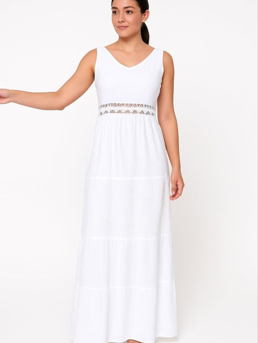 Vestido Blanco Largo Con Bordado