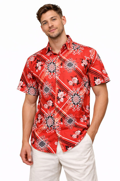 Camisa Estampada de Caballero de Botones estilo Hawaiana