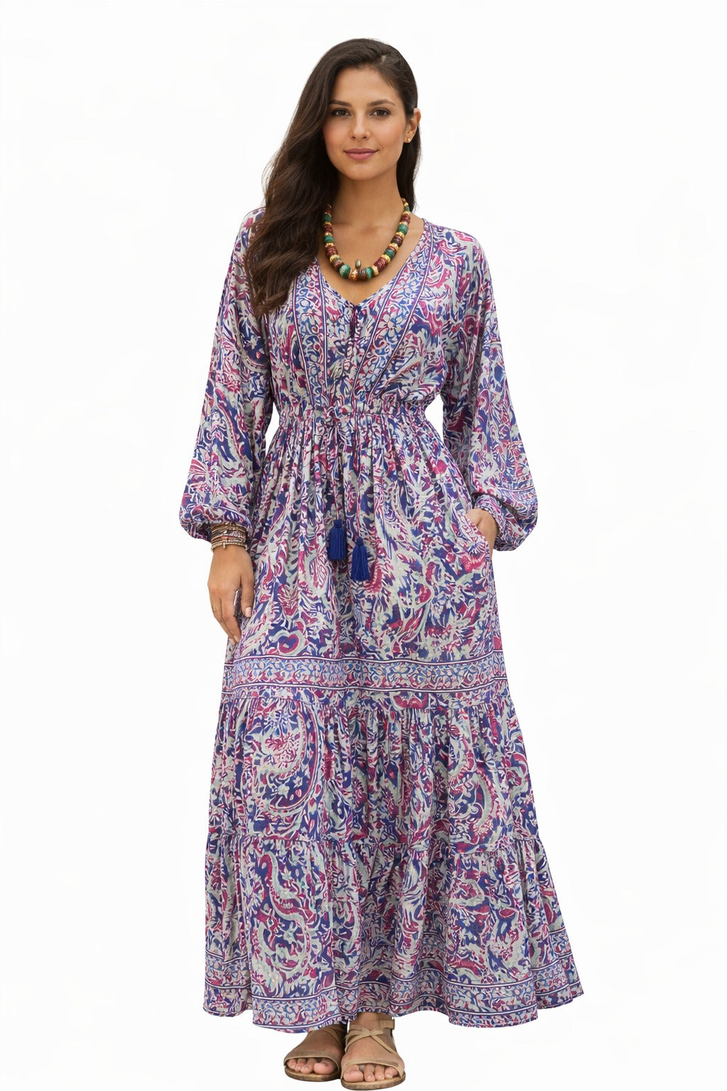 Vestido Estampado Largo Casual de Dama